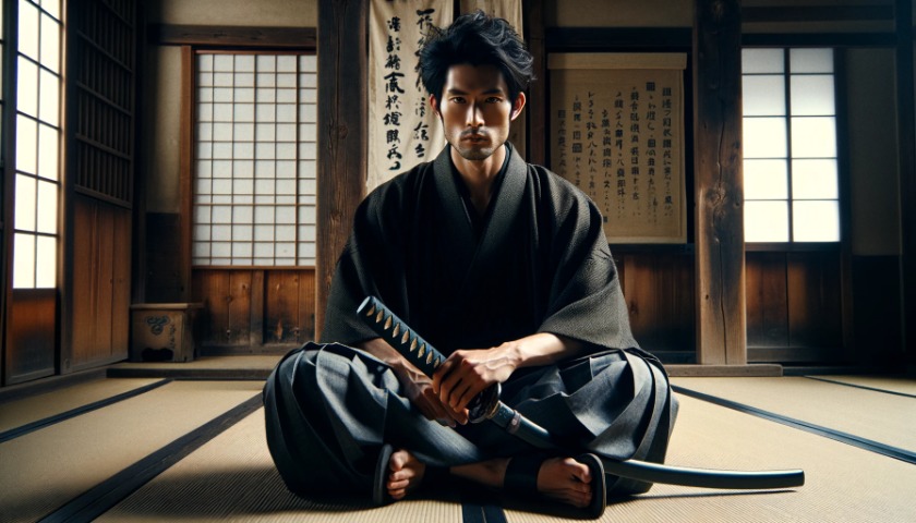 江戸時代の屋敷に座る武士